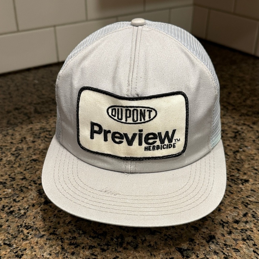 Vtg DuPont Preview Herbicide K-Products Trucker Hat Snapback Grey Made in USA
